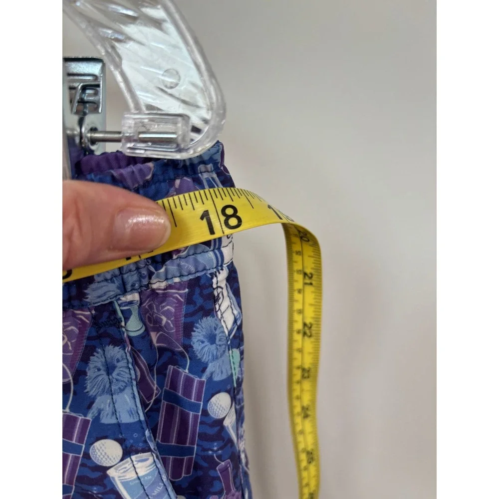 Peter Millar Seaside Mens Purple Cocktail Print Swim Trunks Shorts Large
